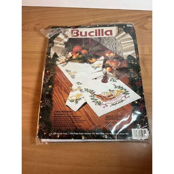Bucilla Christmas Music Stamped Cross Stitch Table Runner - Picture 1 of 6